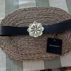 Cynthia Rowley Gold and Black Belt with Floral Accent